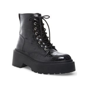 STEVE MADDEN Womens Black Crocodile Slasher Wedge Combat Boots 10 M